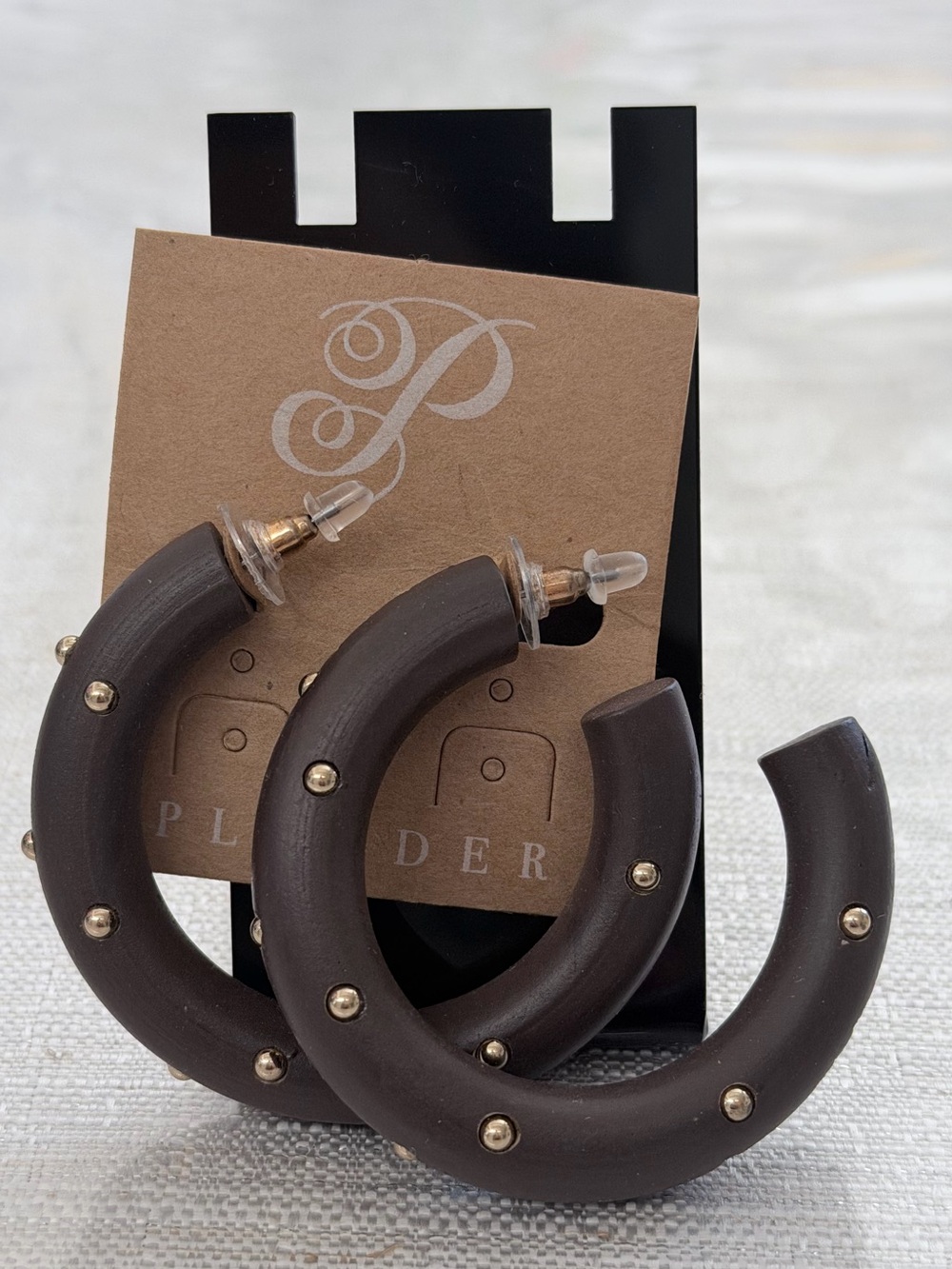 Plunder Dark Brown Studded Hoop Earrings